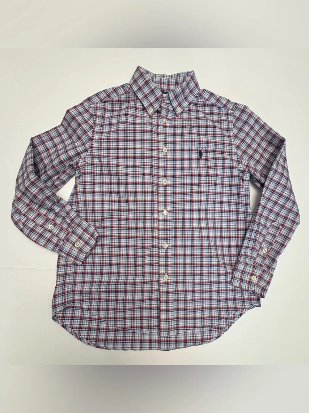 Ralph Lauren Boys Plaid Button-Down Shirt - Blue & Red Plaid Size M (10-12)